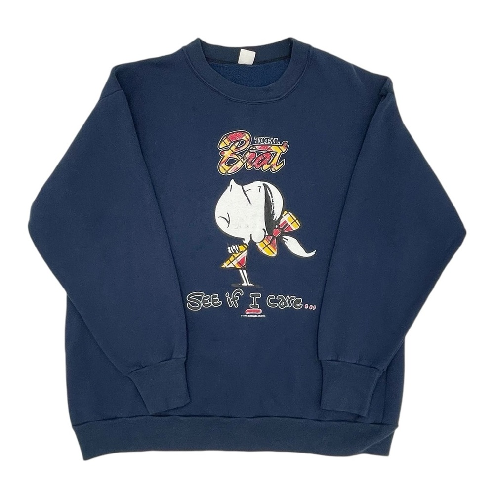 Vintage 90s 1995 Total Brat See If I Care Sweatshirt Navy Blue Crewneck Size XL